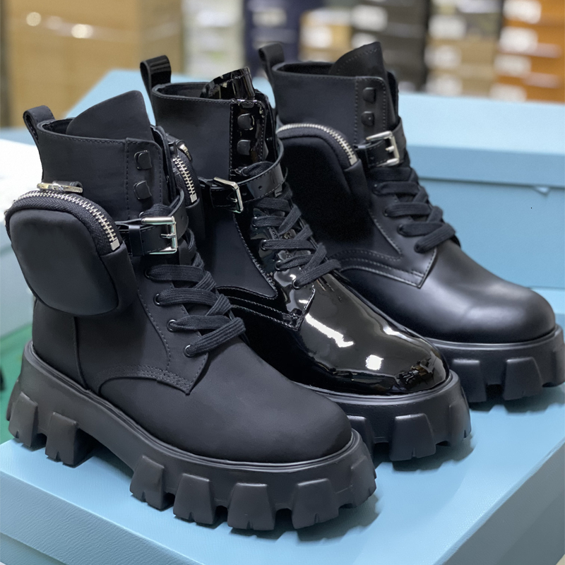 Designer Men Women Rois Ankle Boots Platform Martin Booties Real LeatherWith Removable Pouch Black Lady Outdoor Booties Shoes With Box High Quality 43