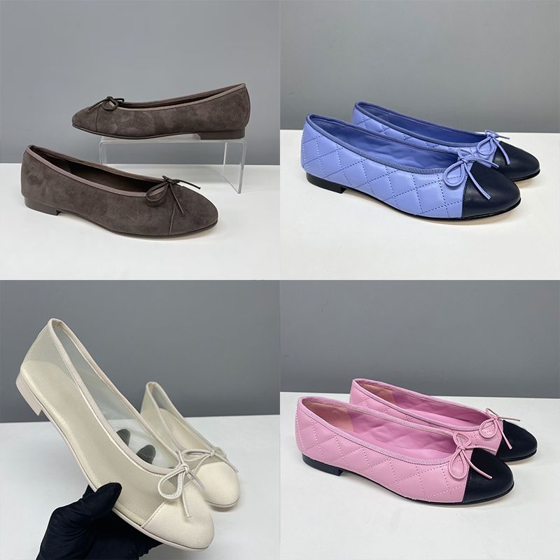 Women Suede Ballet Flats Designer Velvet Loafers Bow Mesh Sandals Dinner Dress Shoes Girls Slip-On Wedding Party Boat Shoes 891 - 1 of 8