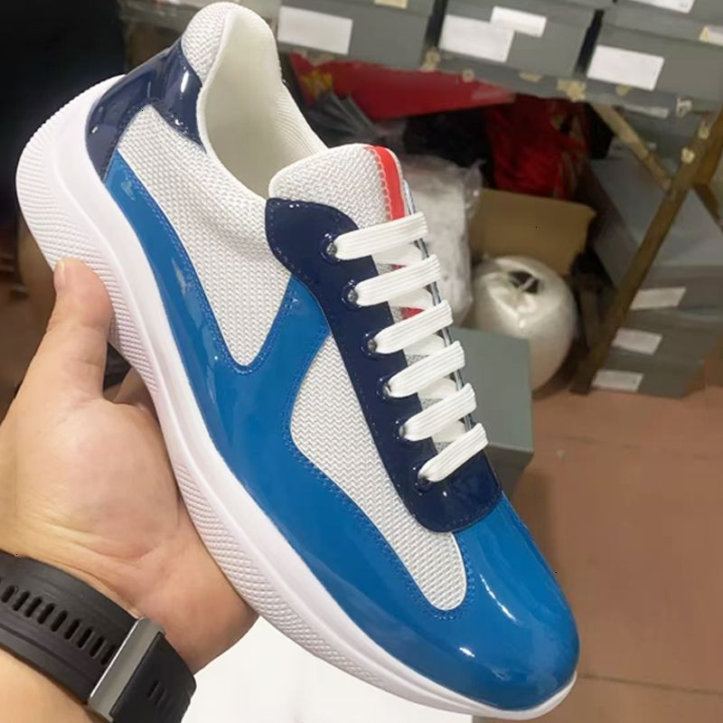 Designer Americas Cup Sneakers Mens Runner Flat Trainers Casual Shoes Patent Leather Black Blue Mesh Lace-Up Outdoor And Nylon Big Sze Eu49 53 - 5 of 9