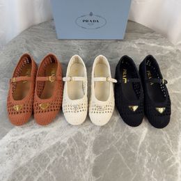 mesh ballet flats designer Classic Mary Jane Shoes Coarse Heel Flat Heel Woven Mesh Metal Buckle Women Dance Casual Ballet Shoes jane Shoes - guangzhoubuy