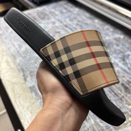 Designer Burberry slides for men Summer Beach Slippers Vintage Tartan Slider Men Women High Quality Luxury Sandals Archive Beige Print Embossed Slide 35-46 with box - guangzhoubuy