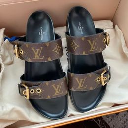 Designer Slippers sandals Men and Women brown slides Genuine Leather Casual Shoes summer beach gladiator Mules hasp Womantop quality Flat Slide Designer sandal - guangzhoubuy