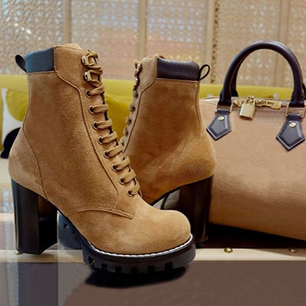 High Quality Designer Star Trail Ankle Boots Women Suede Calf Leather Platform Block Heel Lace Up Zipper Winter Combat Booties Daily Outdoor Shoes 1178 - Shoes & Accessories - guangzhoubuy