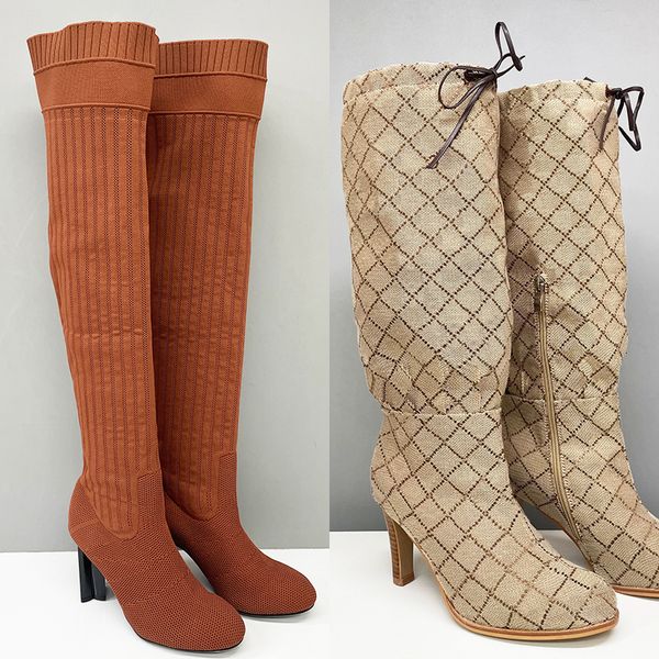 2026 Women Designer Boots Over The Knee Sock Boot Winter Socks Long Boot Adjustable Straps Canvas Zipper Laces Original Shoes Ladies Girls Sexy Knee High Boot 335 - Shoes & Accessories - guangzhoubuy