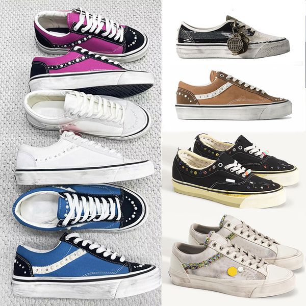 Designer Men Women Vintage Distressed Canvas Trainers Luxury Pearl Side Stripe Sneakers Multi Material Spliced Lace Up Walking Shoes 1083 - Fashion Collection - guangzhoubuy
