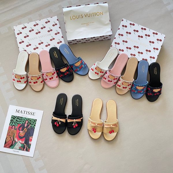 Louis Vuitton x Takashi Murakami Lily Flat Mule Wide Strap Flat Slide Sandals For Women Open Toe Casual Beach Vacation Slip On Slippers Multiple colors - Shoes & Accessories - guangzhoubuy