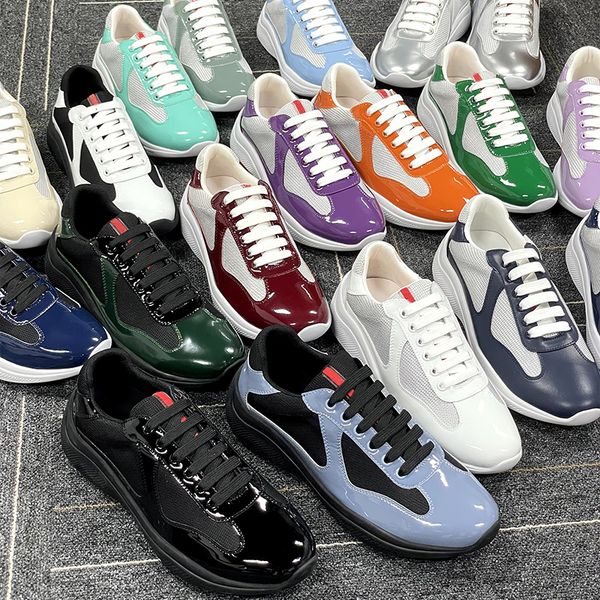 Men Women Patent Leather Black Mesh Lace Up Casual Sneakers Flat Outdoor Sports Running Trainers Shoes Big Size 49 With Box NO53 - Fashion Collection - guangzhoubuy
