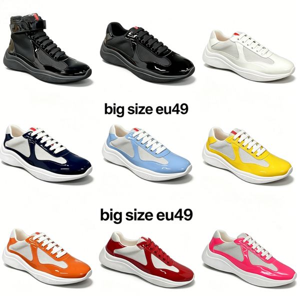 Designer Americas Cup Sneakers Mens Runner Flat Trainers Casual Shoes Patent Leather Black Blue Mesh Lace-Up Outdoor And Nylon Big Sze Eu49 53 - Fashion Collection - guangzhoubuy
