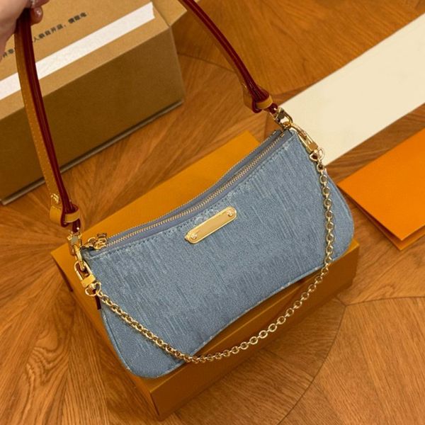 Denim Hobo Designer Shoulder Bags Women's Handbags Totes Leather Trim Casual Chain on The Wallets Fashion Light Blue Liv Tote New - Bags, Luggage & Accessories - guangzhoubuy